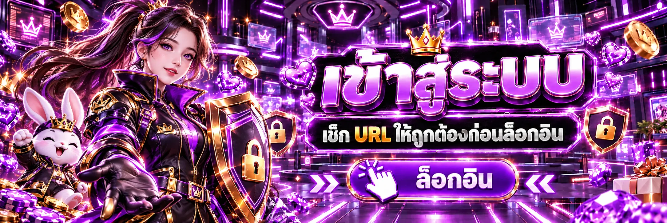 แบนเนอร์ทางเข้า supermoney55 พร้อมผู้พิทักษ์และสัญลักษณ์ล็อก